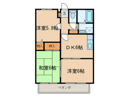 サンガーデン荒木A棟(3DK/2階)の間取り写真