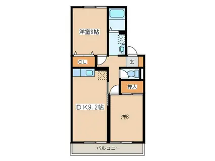 フラワーメゾン(2DK/2階)の間取り写真