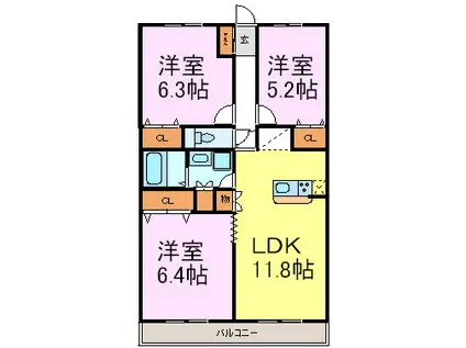 グラスィーユ(3LDK/3階)の間取り写真