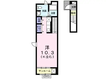 クライムI(ワンルーム/2階)の間取り写真