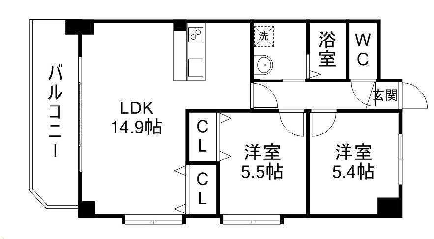 リヴィエル八乙女(2LDK/2階)の間取り写真