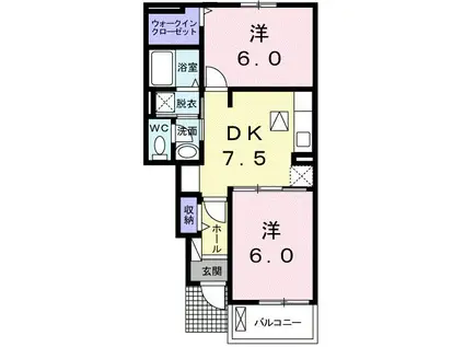 フルス ミッテ A(2DK/1階)の間取り写真