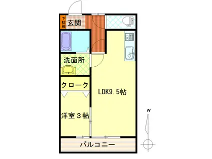 サンライズ中央I(1LDK/1階)の間取り写真