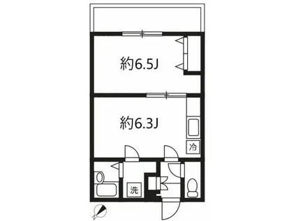 スタジオ北柏 2号棟(1DK/2階)の間取り写真