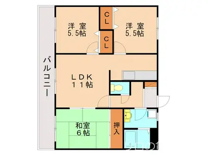三苫ハイツ2号館(3LDK/3階)の間取り写真