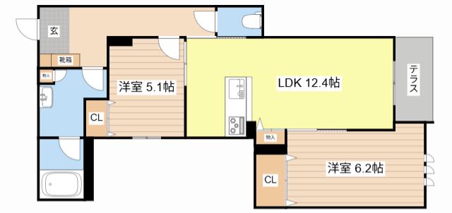 シャーメゾン カレ リアンジュ(2LDK/1階)の間取り写真