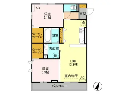 メゾン・ド・プラージ(2LDK/2階)の間取り写真