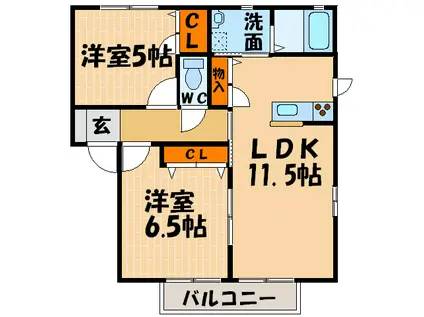 フォーレスオクムラ(2LDK/2階)の間取り写真