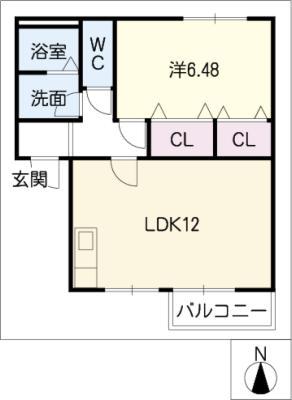 ベルメゾン海老山A.B棟(1LDK/2階)の間取り写真