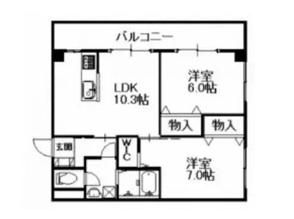 ウィステリア舟入(2LDK/3階)の間取り写真