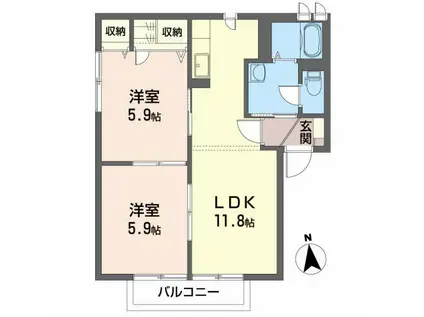 リオ・セレッソF(2LDK/1階)の間取り写真