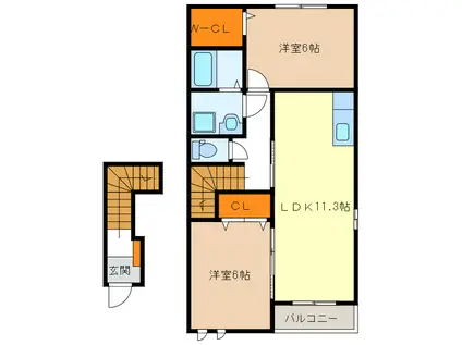 グランシャリオII(2LDK/2階)の間取り写真