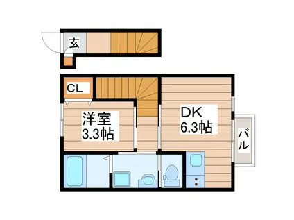 レスタル長町(1DK/2階)の間取り写真