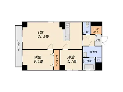 フォレストIII(2LDK/9階)の間取り写真