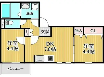 リオグランデ金田(2DK/2階)の間取り写真