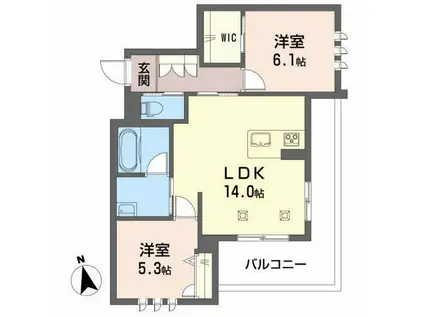 カーサ・グリナージュMJ A棟(2LDK/2階)の間取り写真