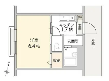セルリアンブルー(1K/1階)の間取り写真