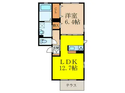 豊川モリハイツ(1LDK/1階)の間取り写真