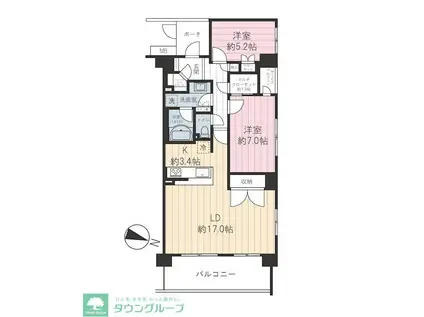 中央林間レジデンス ハウスイースト(2LDK/2階)の間取り写真