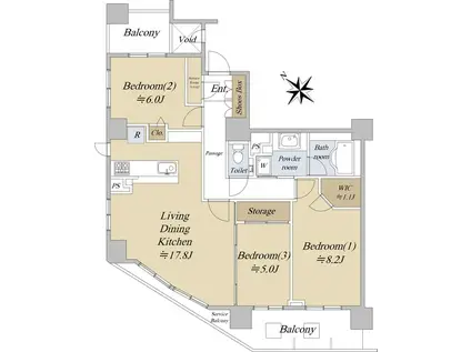 シティハウス山の手1条(3LDK/5階)の間取り写真