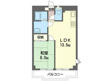 国立クリスタル石川(1LDK/2階)の間取り写真