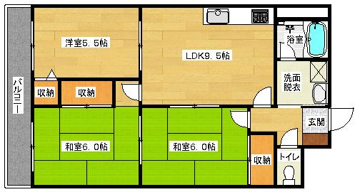 ハイム波多野II(3LDK/1階)の間取り写真