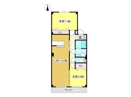 ライフパーク・リヨン(2LDK/3階)の間取り写真