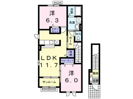 プリート フィオーレIII(2LDK/2階)の間取り写真