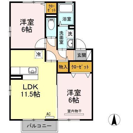 メゾン・リシェス B棟(2LDK/2階)の間取り写真