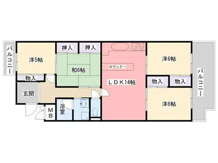 香枦園第2マンション(4LDK/3階)の間取り写真
