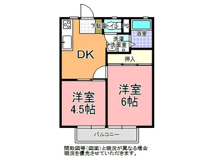 KATOハイツ(2DK/2階)の間取り写真