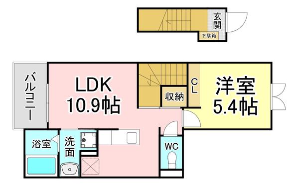 エクスクルーシブIV(1LDK/2階)の間取り写真