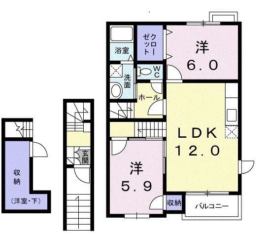 パイン ヴィレッジA(2LDK/2階)の間取り写真