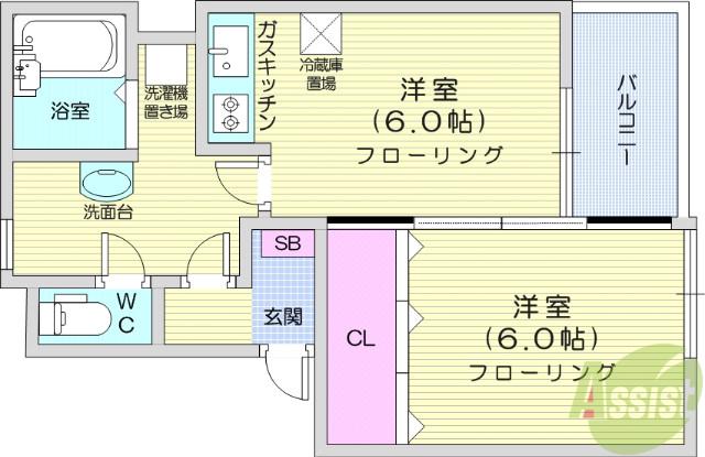 第十一ショーケービル(1DK/2階)の間取り写真