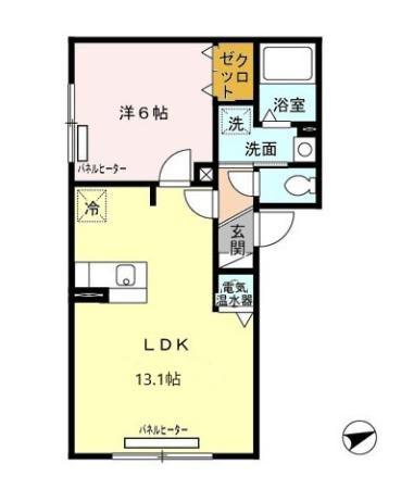 リビングタウン山の手 G棟(1LDK/2階)の間取り写真