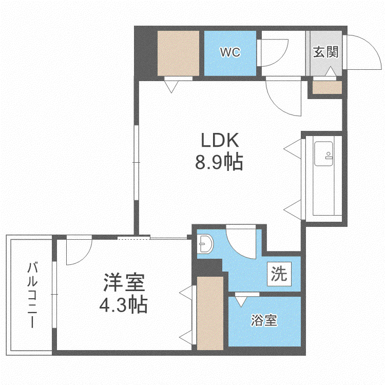 ファランドール札幌(1LDK/4階)の間取り写真