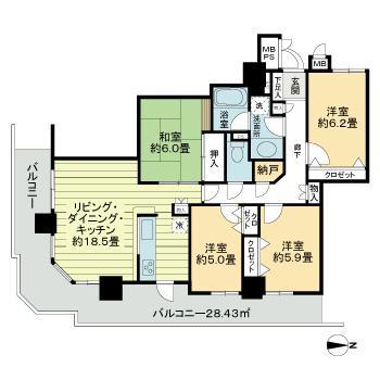 ライオンズタワー仙台長町(4LDK/6階)の間取り写真