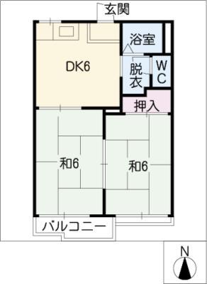 ファミール山本 A・B・C棟(2DK/2階)の間取り写真