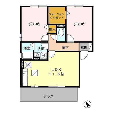 クレストコートA・B(2LDK/1階)の間取り写真