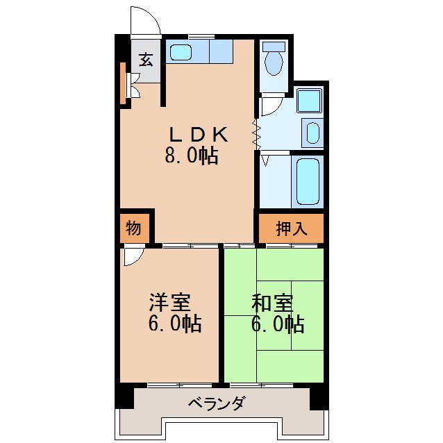 丸の内カジウラマンション(2LDK/8階)の間取り写真