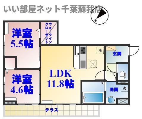 ルミエール五井・I(2LDK/1階)の間取り写真