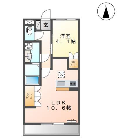 ラティールIII(1LDK/1階)の間取り写真