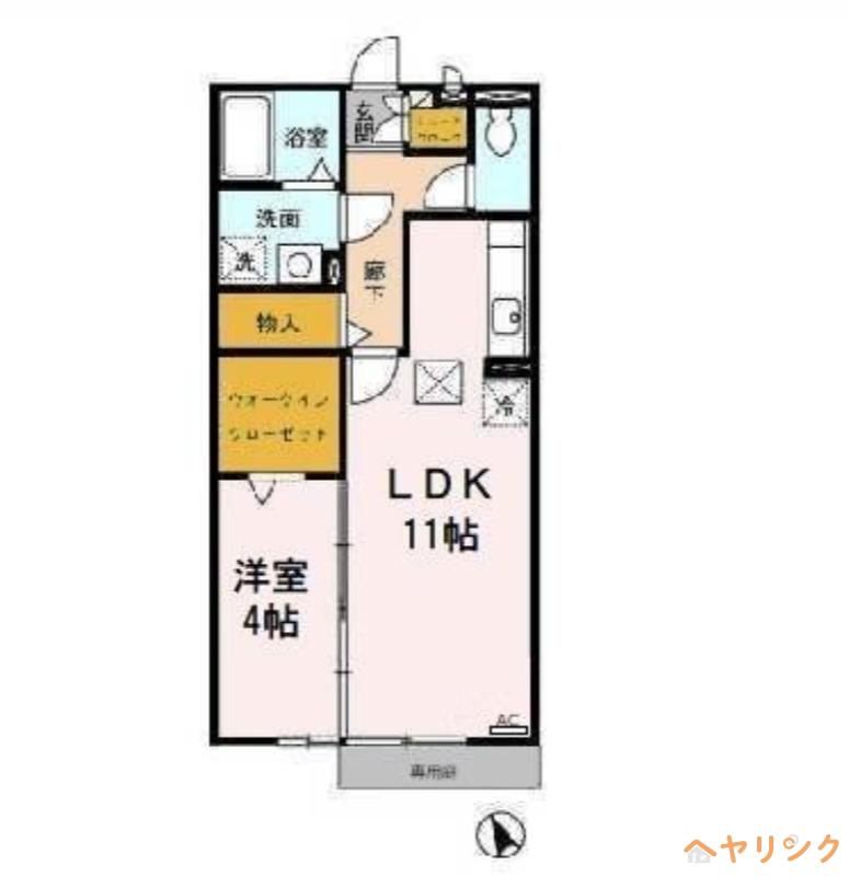 長久手ハイツ B棟(1LDK/1階)の間取り写真