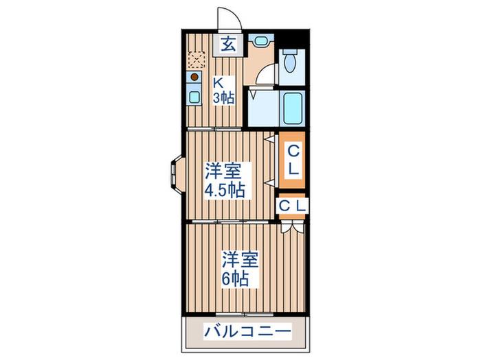 ヴァンクール小田原(2K/2階)の間取り写真