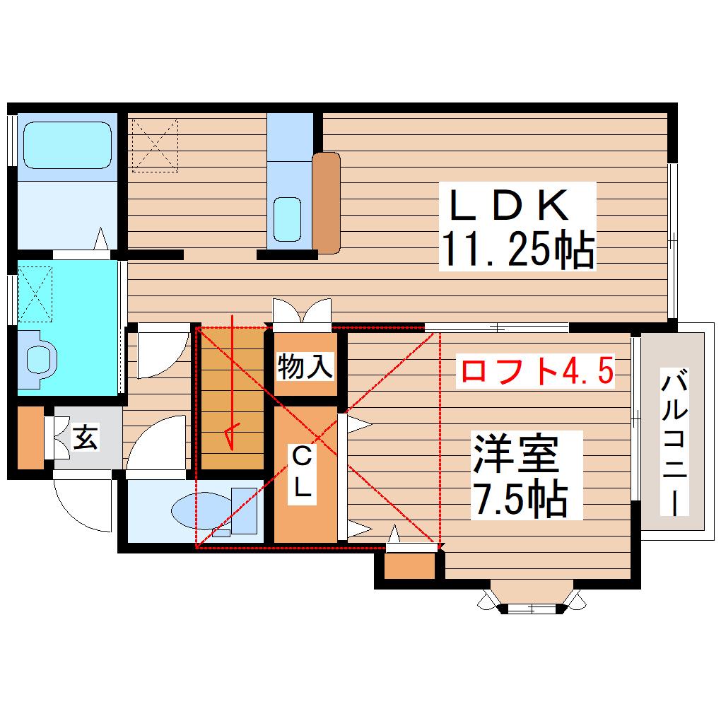 カサグランデ弐番館(1LDK/2階)の間取り写真
