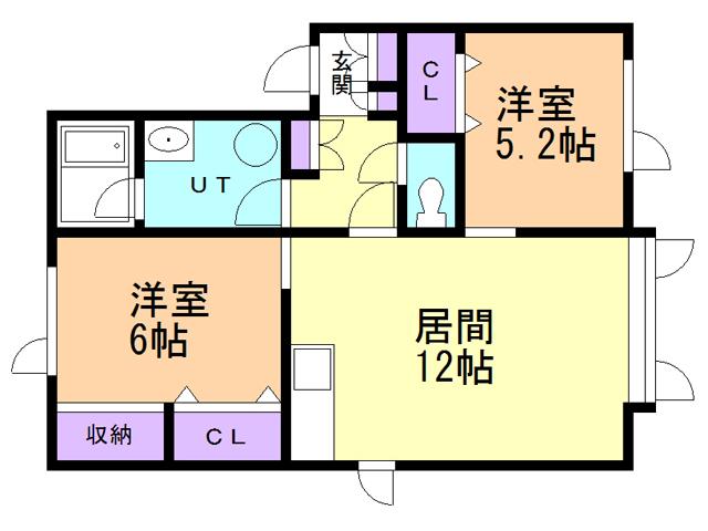 ベルシーヌ鷲別II(2LDK/1階)の間取り写真