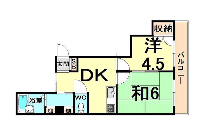 下坂部ベース02(2DK/4階)の間取り写真