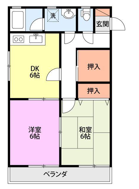サンライズシライシ1号棟(2DK/2階)の間取り写真