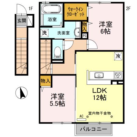 サニーホームズC棟(2LDK/2階)の間取り写真