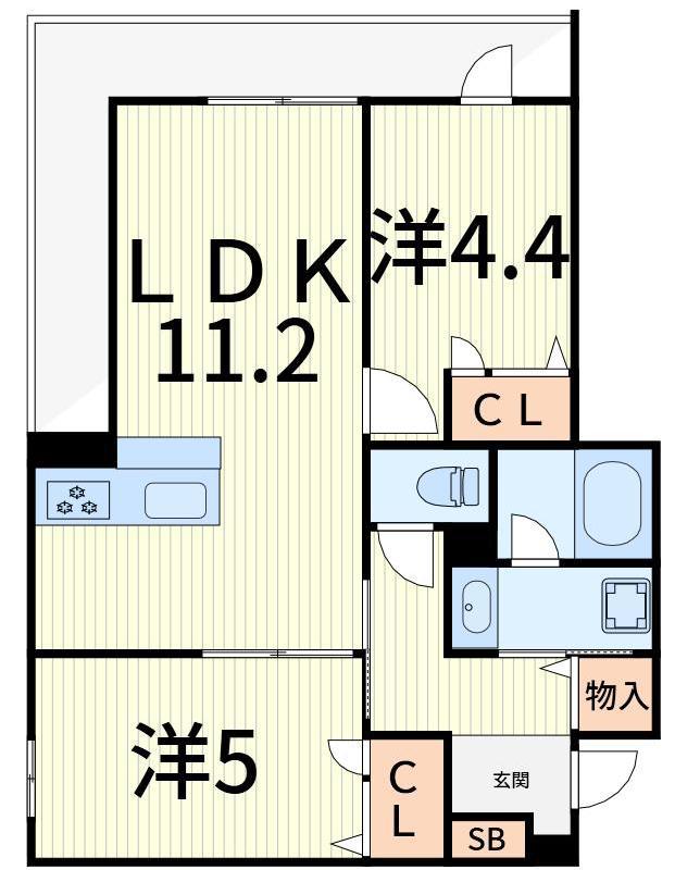 セレスティア細田A(2LDK/3階)の間取り写真